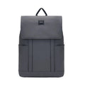Gray backpack with a visible brand label on a light gray background