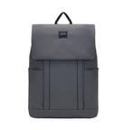 Gray backpack with a visible brand label on a light gray background