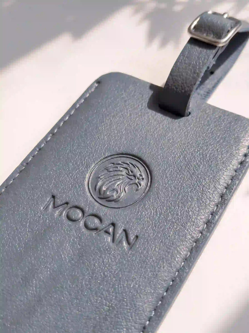 MOCAN grey leather luggage tag