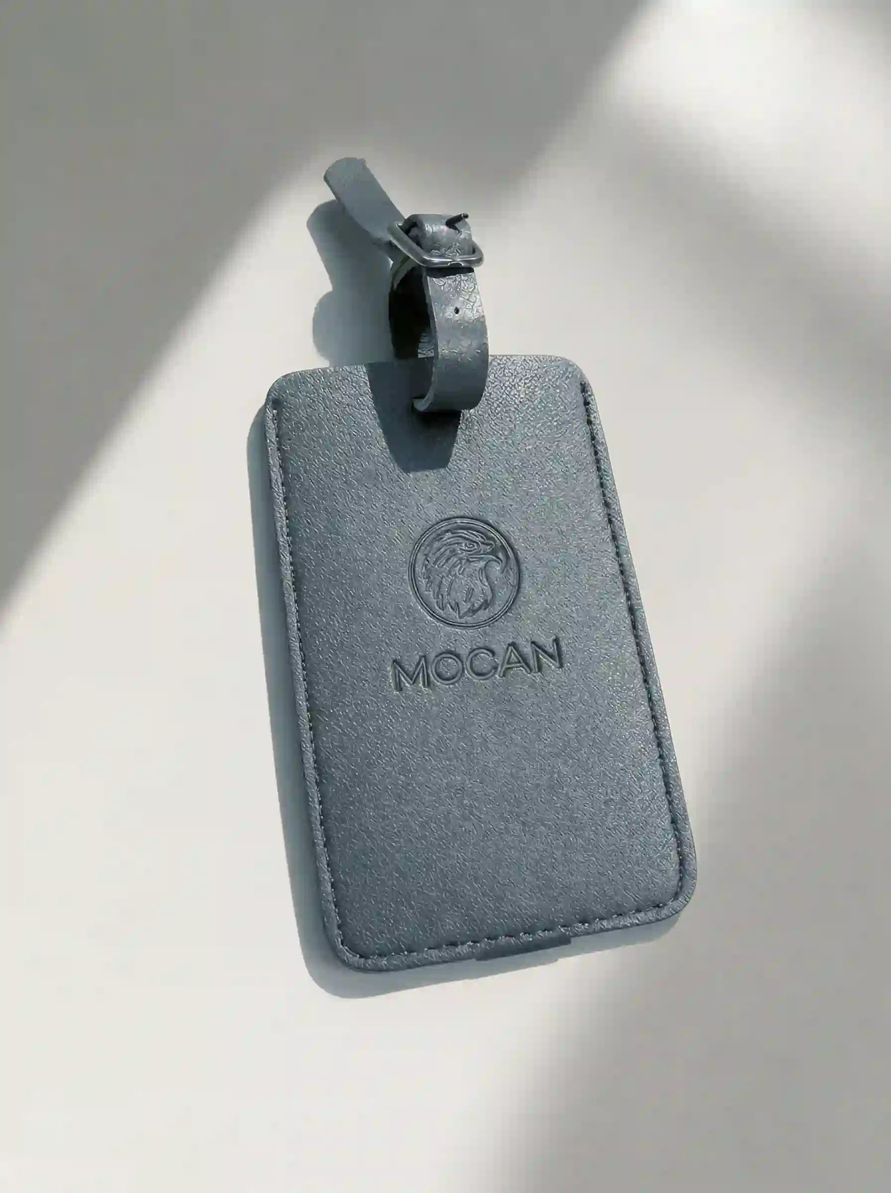 MOCAN grey leather luggage tag